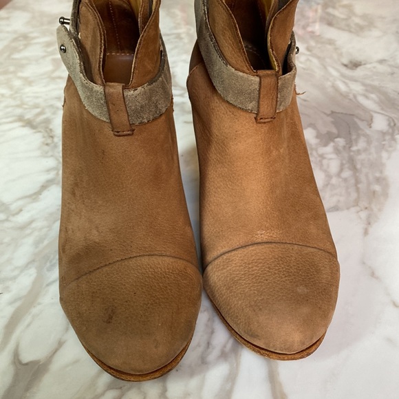 Rag & Bone Harrow Tan Suede Distressed Leather Harness Heeled Ankle Boots 6.5 - Picture 3 of 9